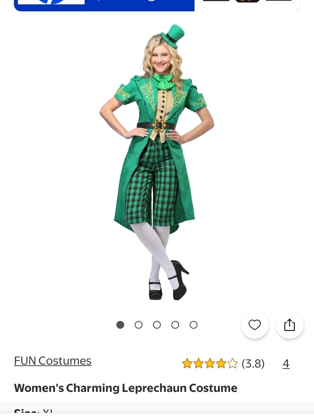 Women's Charming Green Leprechaun Halloween Costume Size M